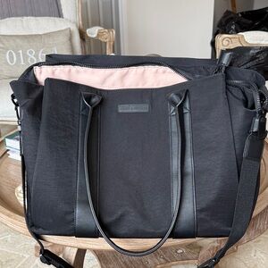 Poppy & Peonies Black Daily Tote with light Pink Lining - Everyday Shoulder Bag
